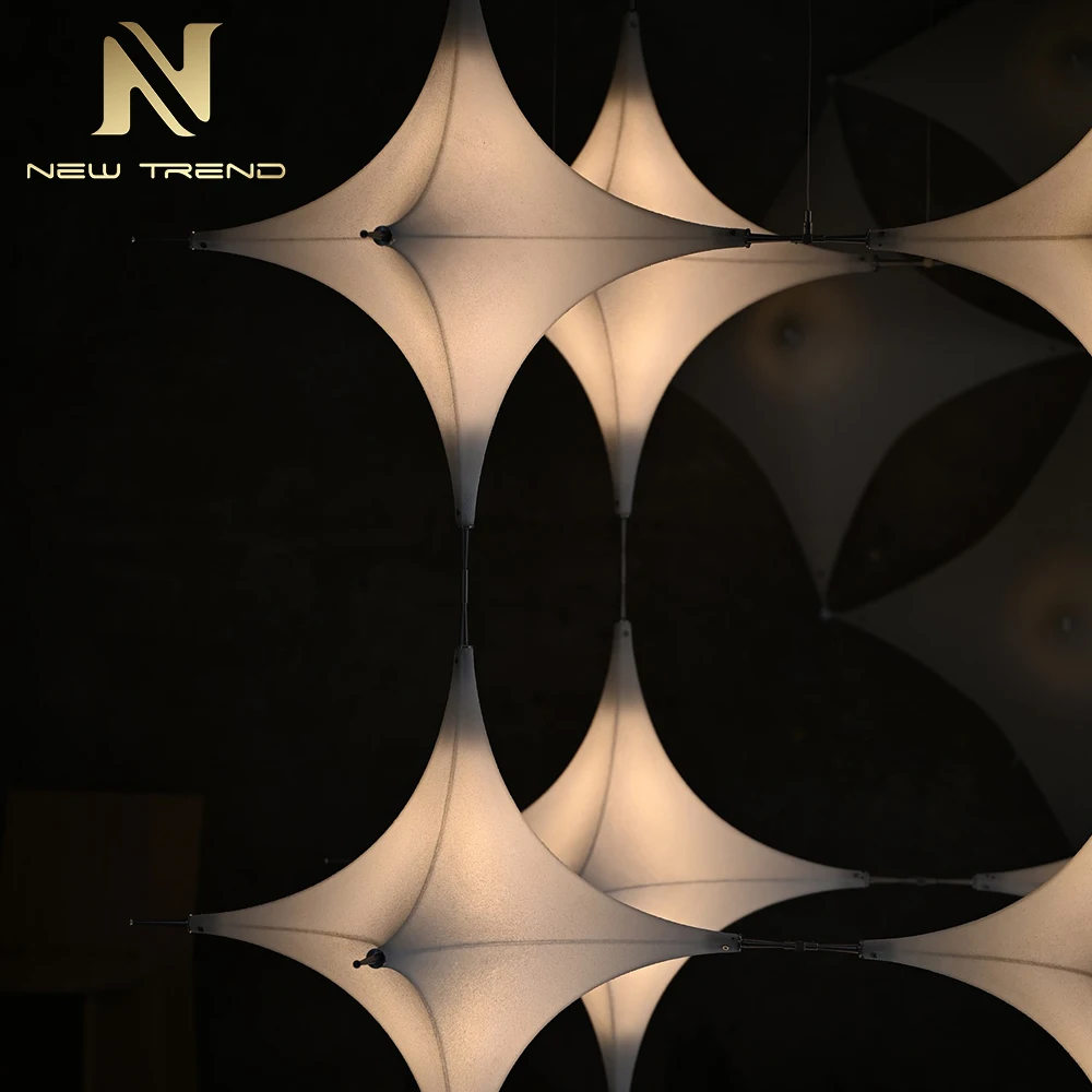 CPL-483 Custom Fabric Modular Chandelier – Height-Adjustable Contemporary LED Art Installation for Double-Height Lobby