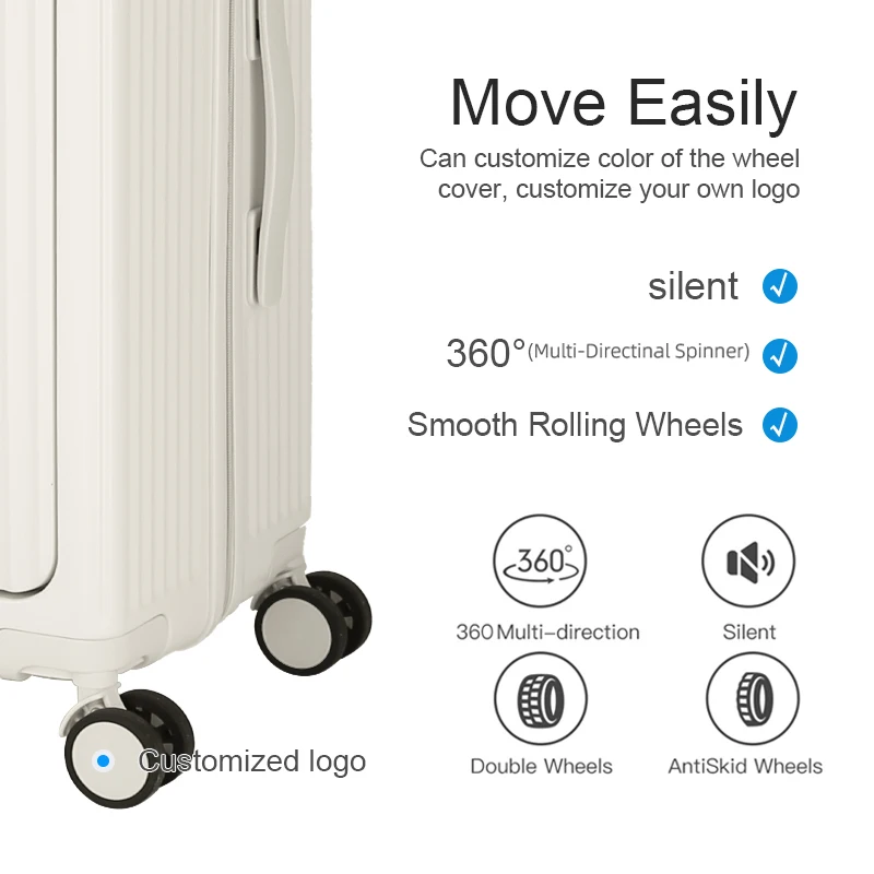 Multifunctional Front Open Laptop Luggage with Cup Holder USB Charging Spinner Trolley Travel Suitcase