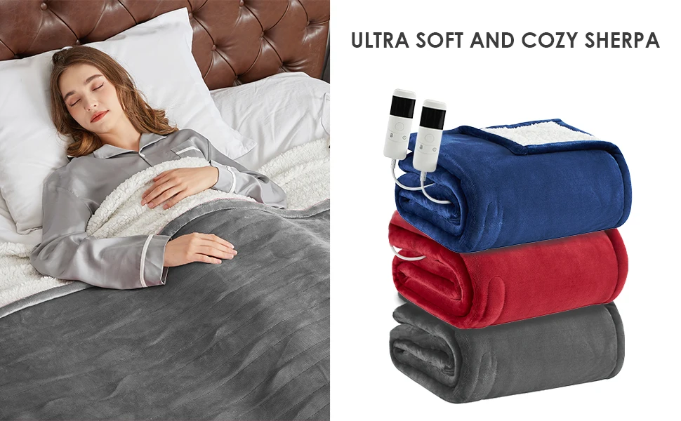 Heated Blanket Electric Throw With 10 Heating Levels & 8 Hours Auto Off Sherpa Overheating