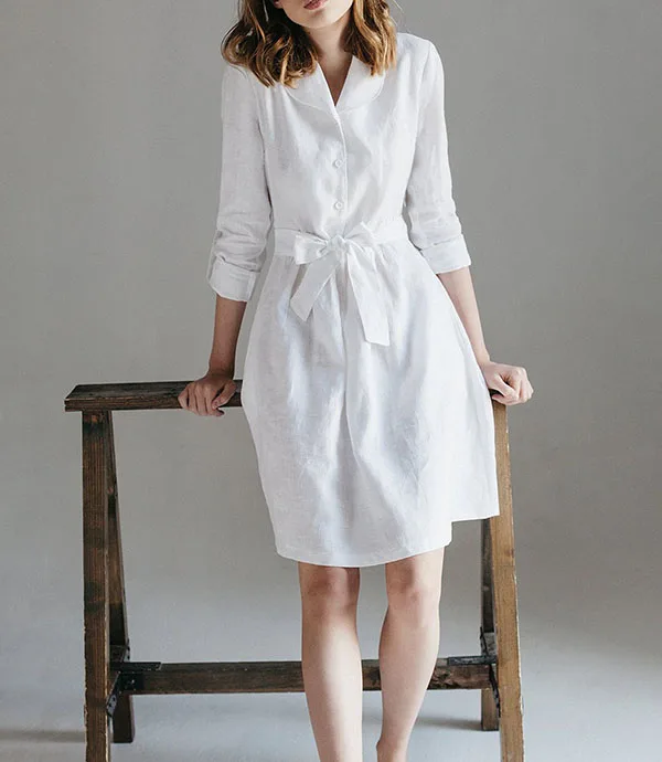 Seven Color Women's Custom White Linen Maxi Dress Elegant Casual Summer  Style Wholesale Loose Fit for Autumn Season