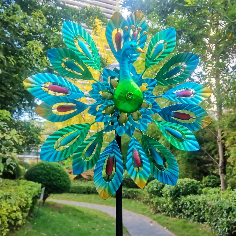 animal shape peacock metal  Windmill Spinner