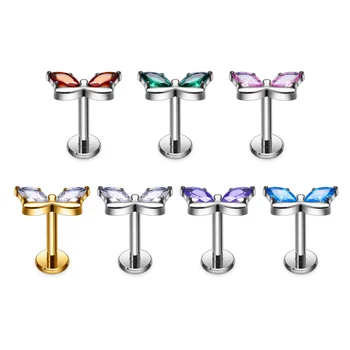 G23 Titanium Butterfly Design 16G Internal Thread Labret Lip Ring Ear Tragus Cartilage Helix Daith Piercing Stud Children
