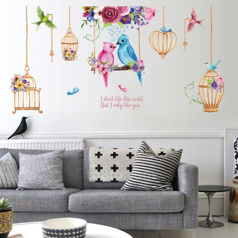 PVC Fleur Décalque Wall Sticker DIY Amovible Art Mural Oiseau Maison Pièce Décor 