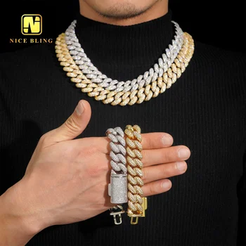 Wholesale big size cuban link necklace 18k gold plated hip hop rappers thick cuban chains 18mm brass necklace and bracelets