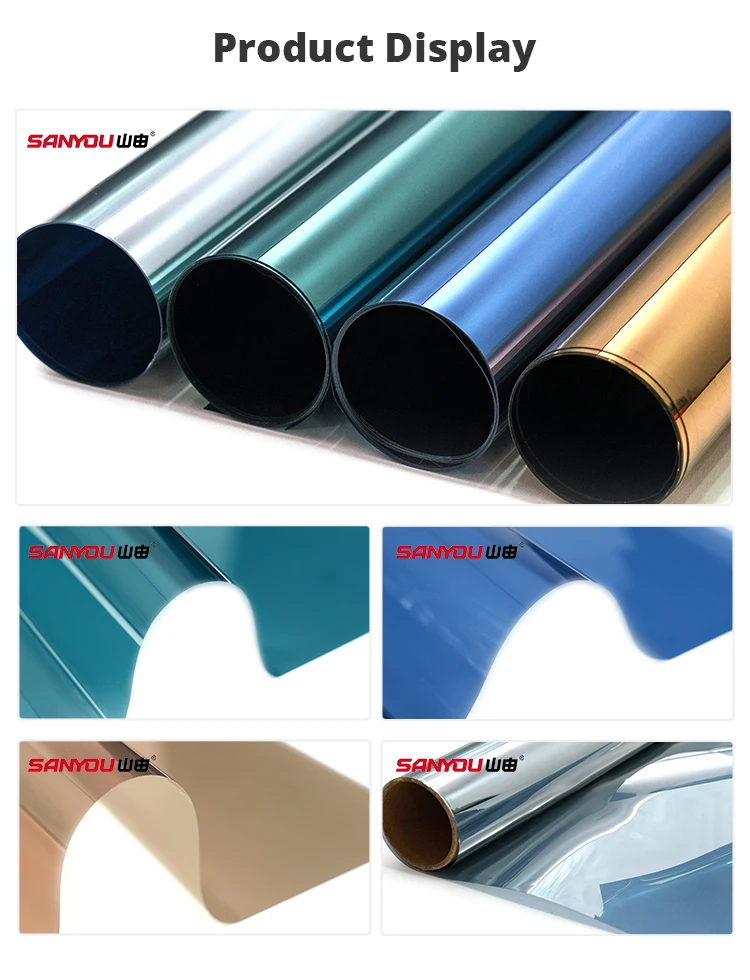 Film Building Popular PET Multi-ply 1.52 X 30 Blue Silver Solar Window Tint Film for Commercial Building