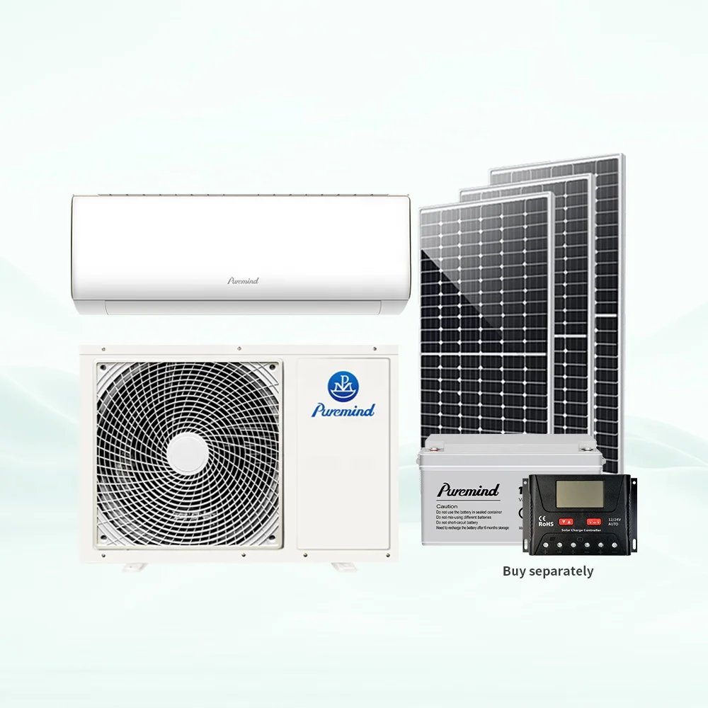 Puremind Solar Air Conditioner Off Grid 9000Btu 12000Btu Solar Powered Air Conditioning System Inverter Cooling Heating Wifi App