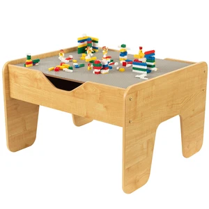 EDULAND Reversible Wooden Activity Table Board Kids Play Table Compatible with Building Block Storage for Activity Play