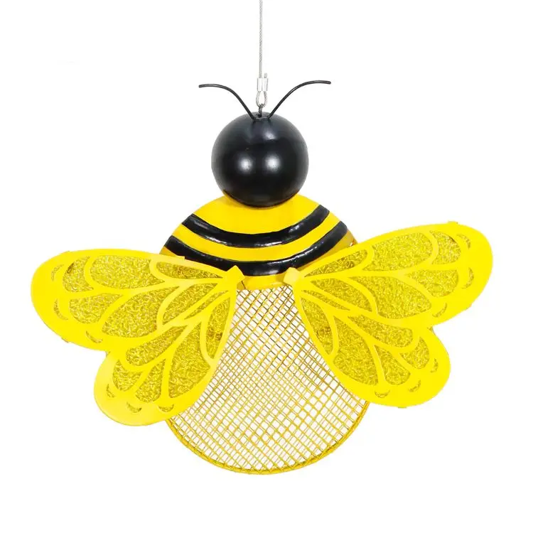 Bee Shaped Large Capacity Metal Hanging Pet Bird Feeder For Outdoor  Patio 