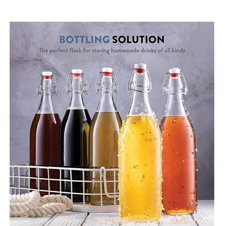 1000ml Clear Swing Top Stopper Glass Beer Bottle for Juice Kombucha