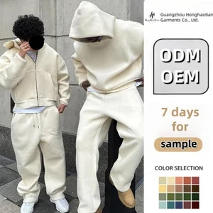 Manufacturers Clothing Custom Plain Solid Heavyweight Cotton Blank Hoodie and Jogger Sweatpants Set Sweat Suit Tracksuit Men