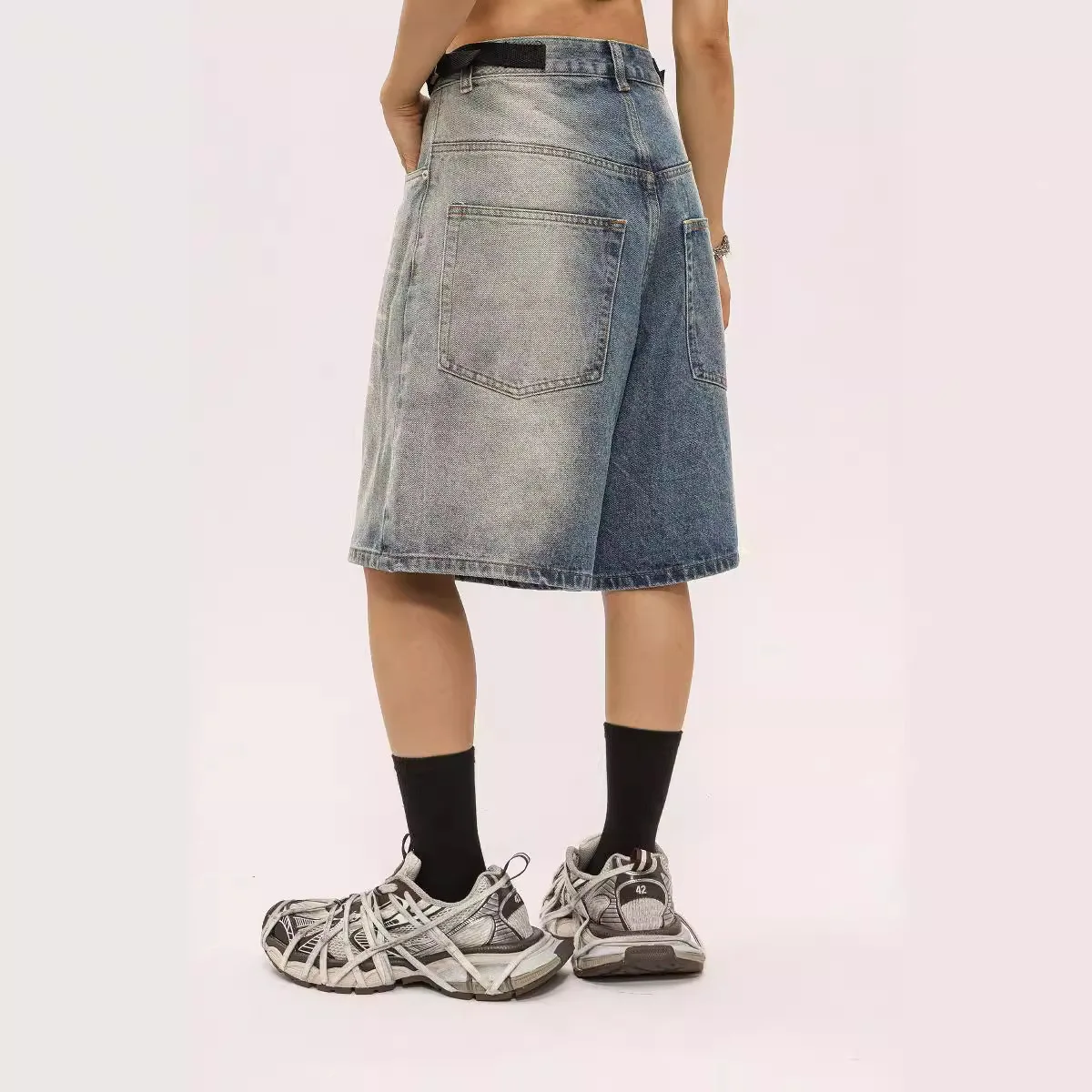 Clothing Manufacturers Whisker Washed Loose Custom Denim Shorts Men Men's Shorts