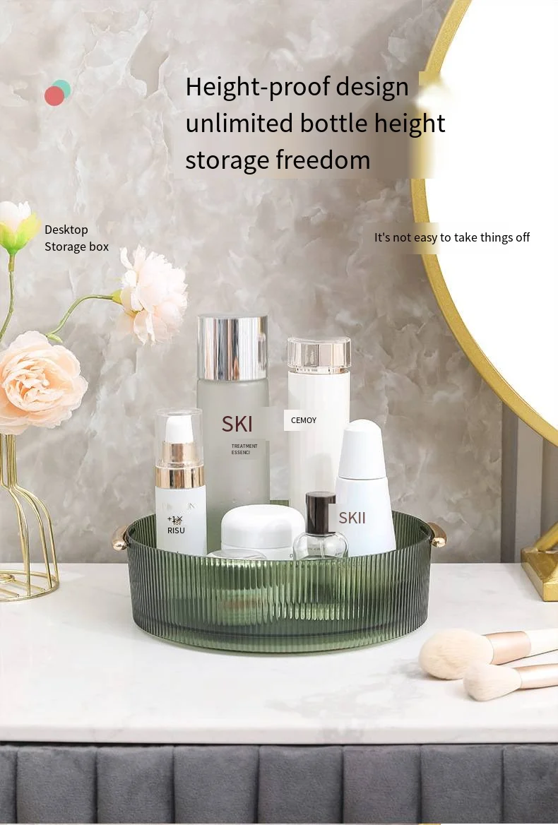 360-degree rotating makeup storage box Dresser desktop skin care shelf Kitchen seasoning non-slip finishing details