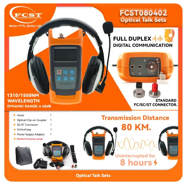 FCST080402 80KM Handheld Digital Optical Fiber Talk Set For Operations Of Installation CATV FTTH Optical Testing Maintenance
