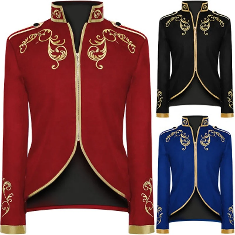 TKTNA Men's Court Prince Stylish Gold Embroidered Jacket Steampunk Uniform Costume