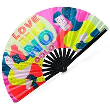 Custom Logo Printing Bamboo Fan Large 33cm Rainbow Gay Pride Fan