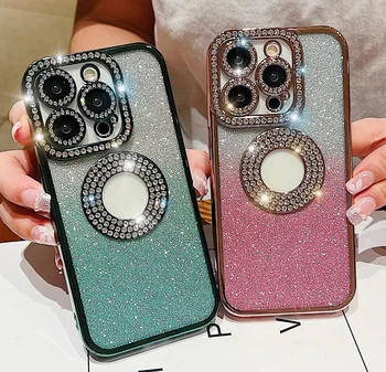 Luxury Aluminum Plating Bling Diamond Case for iPhone 15 14 13 12 11 Pro Max Soft Cover Girl Gift