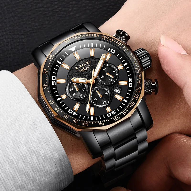 LIGE 9871 Watch Luxury Sport Chronograph for Men