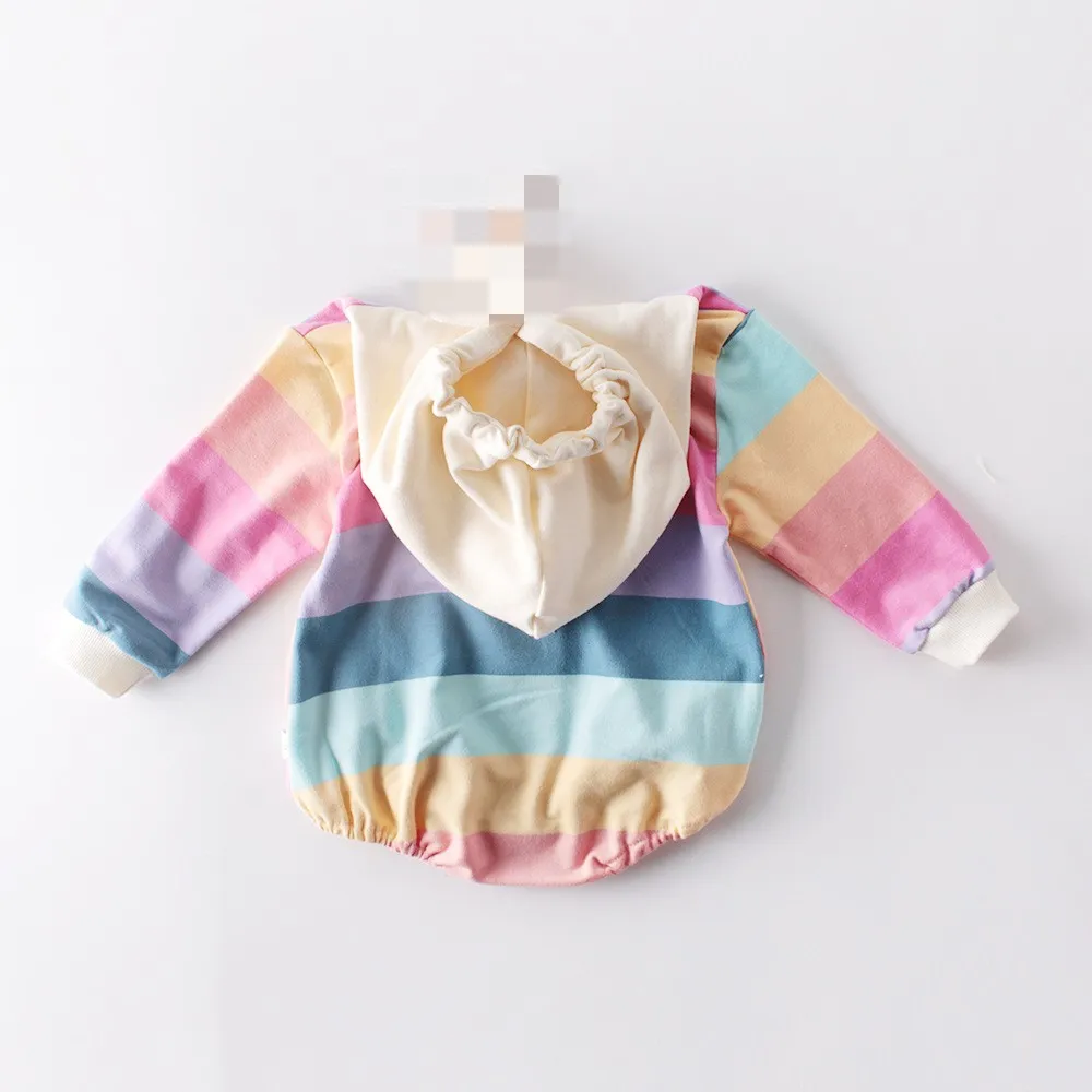 Fall baby rainbow long-sleeved unisex baby clothes hooded jumpsuit climb clothes baby han edition dress