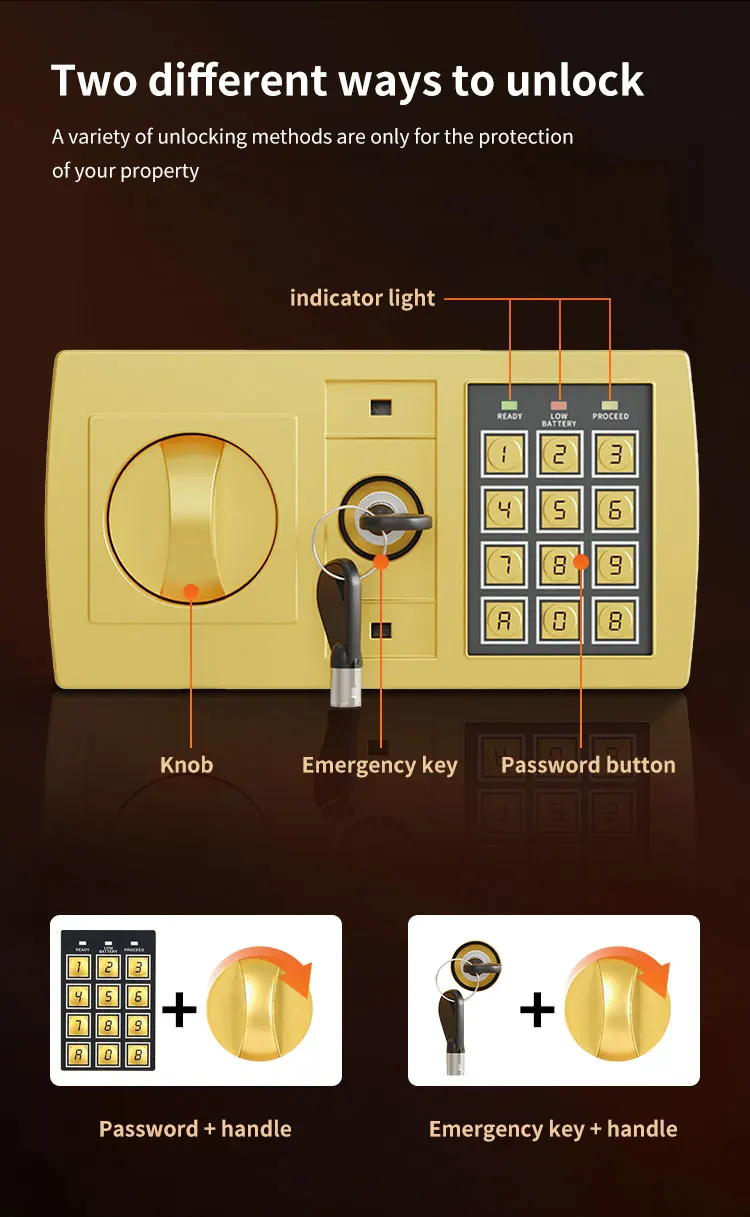 CEQSAFE High Quality Box Hotel Deposit New Lock Open Battery Dead Portable Security Steel Mini Safe Box manufacture