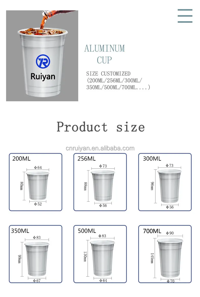 Custom Party Disposable Aluminum Cold Drink Cups Cup Beer Metal Tumbler