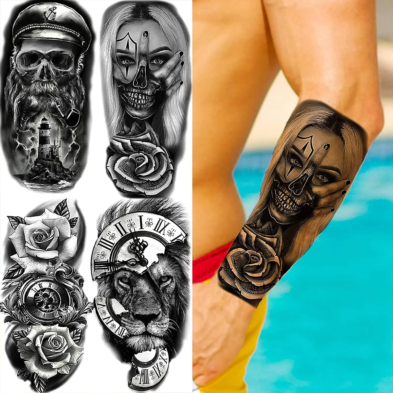6 Sheets Temporary Tattoo Stickers Waterproof Full Arm Body Art Fake Tattoos  Men  eBay