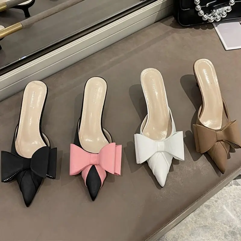 Bowknot Designer Cute Mules Lady Slippers Low Kitten Heels