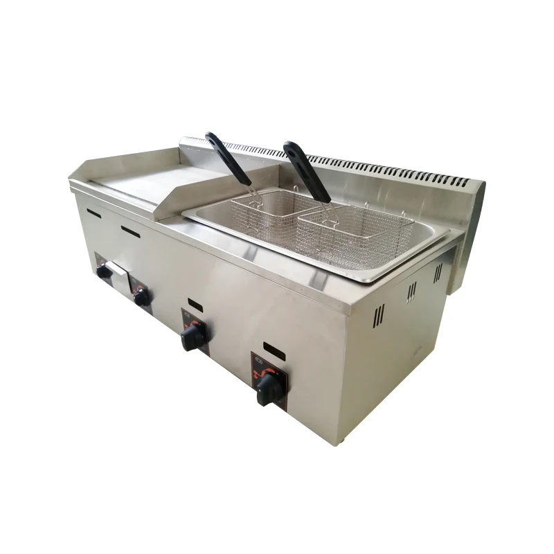 Commercial Stainless Steel Deep Fryer Gas And Griddle Counter Top Gas Grill Griddle With Fryer