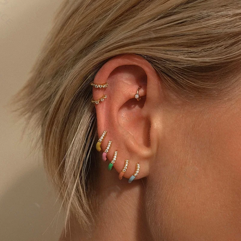 Gemnel Pop Huggie Design Wave Mini Hoop clear CZ 925 Silver Custom Enamel Earrings