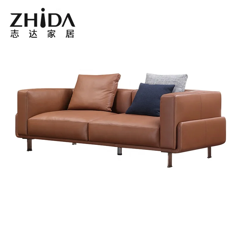 Zhida Factory Custom Made High End Villa Living Room Fabric Sectional Sofa Set Couch Modern Design Genuine Leather l Shape Sofa