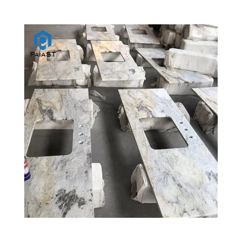 Giallo Cecilia White Granite Custom Kitchen Worktops Desk Tops Wholesale Flat Edge Granite Countertop Bathroom Countertop