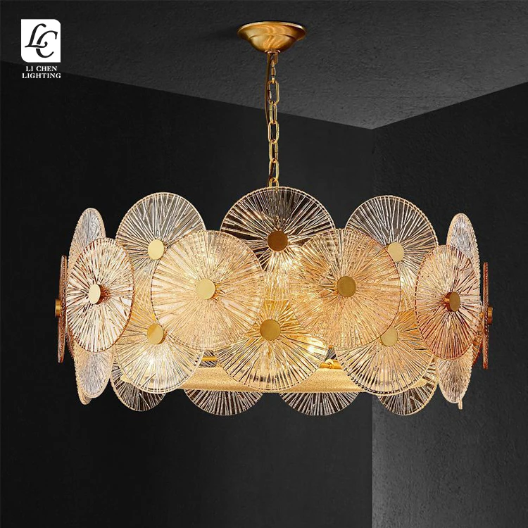 P0039 Luxury Textured Glass Chandelier – Modern Ice Glass Suspension Lamp for Villa Living Room