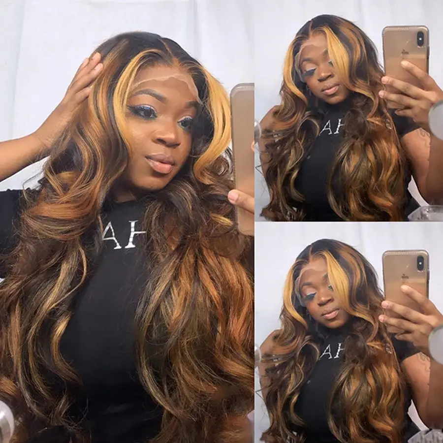 Perruque Lace Front Mélange Cheveux Humains - Demi Blonde/ash Marron/rose, Longueur 25 Pouces (63 Cm), Lisse - Neuf Avec étiquettes
