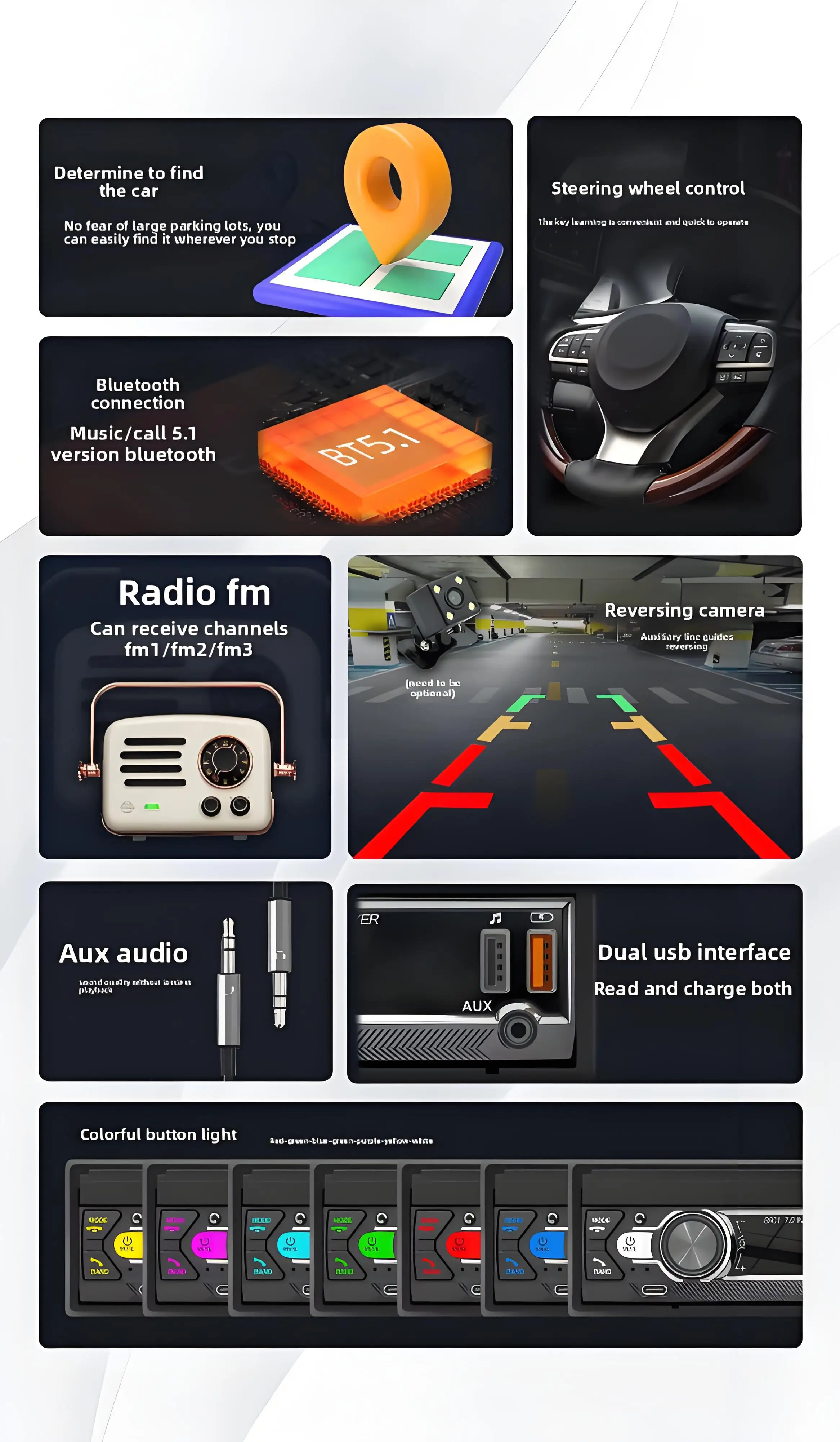 7-Inch Single-Cylinder Telescopic Screen Car MP5/Mp4/Mp3 Player Smart BT Wireless Central Control FM Radio Player
