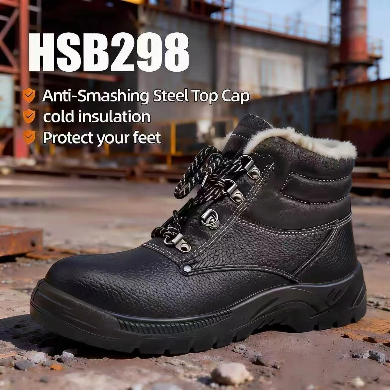 YWX,Barton Printed Leather Anti-acid&alkali Black Safety Boots Construction Site Wool Lining S3 Standard Security Boots HSB298