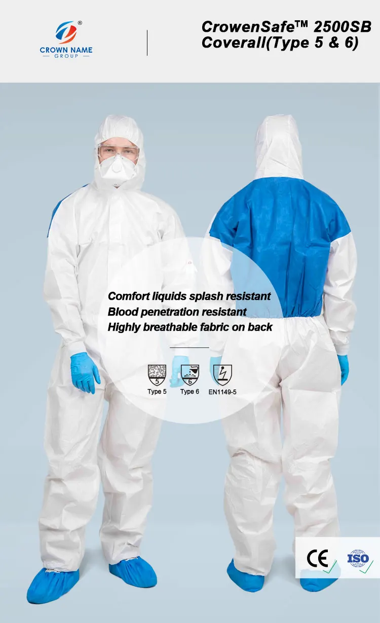 Free sample Wholesale CE medical type 5/6 non woven protection coveralls light disposable safety coverall hazmat ppe suit