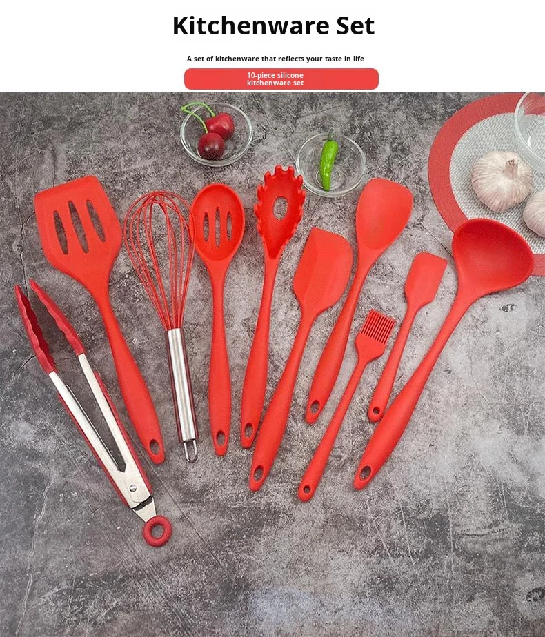 10-Piece Durable Silicone Kitchen Utensil Set Non-Stick Pan & High Temperature Resistant Cooking Spatula Colander Utensils supplier