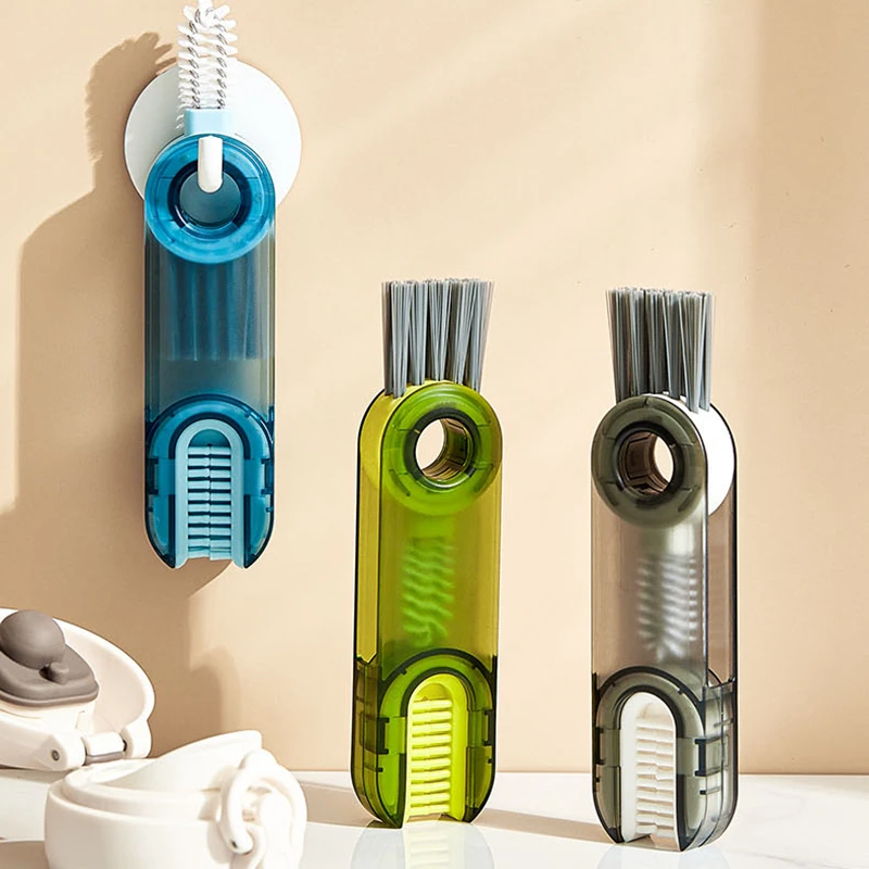 Factory Wholesale 3 in 1Tiny Cleaning Brush Cup Lid Cleaner Brushes Mini Multi-Functional Crevice for Cleaning Baby Bottles