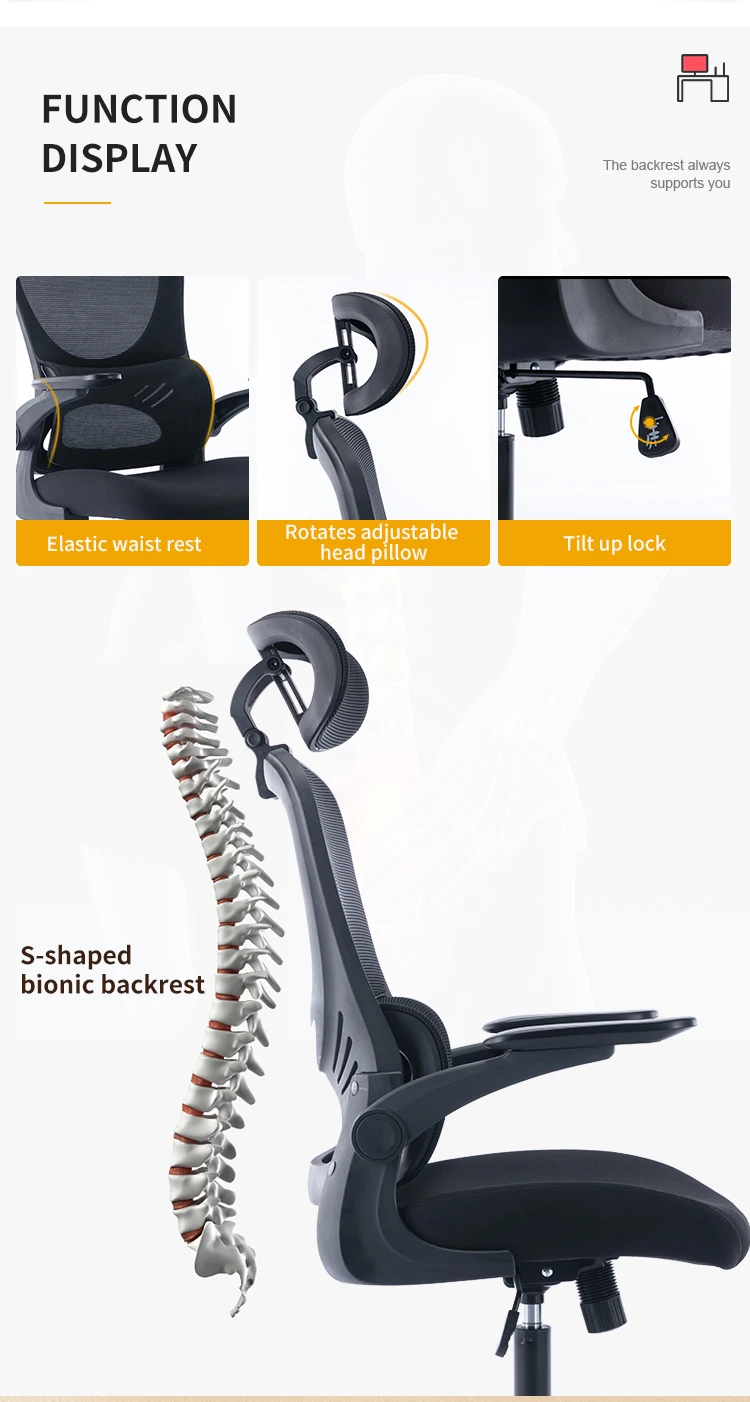 Mesh Office Chairs Ergonomic Adaptive Double Back Lumbar Support For