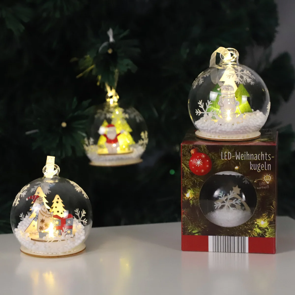 Holiday lighting Christmas decoration Custom 80mm Hanging String Glass Ball Battery Operated Christmas Ornaments Balls