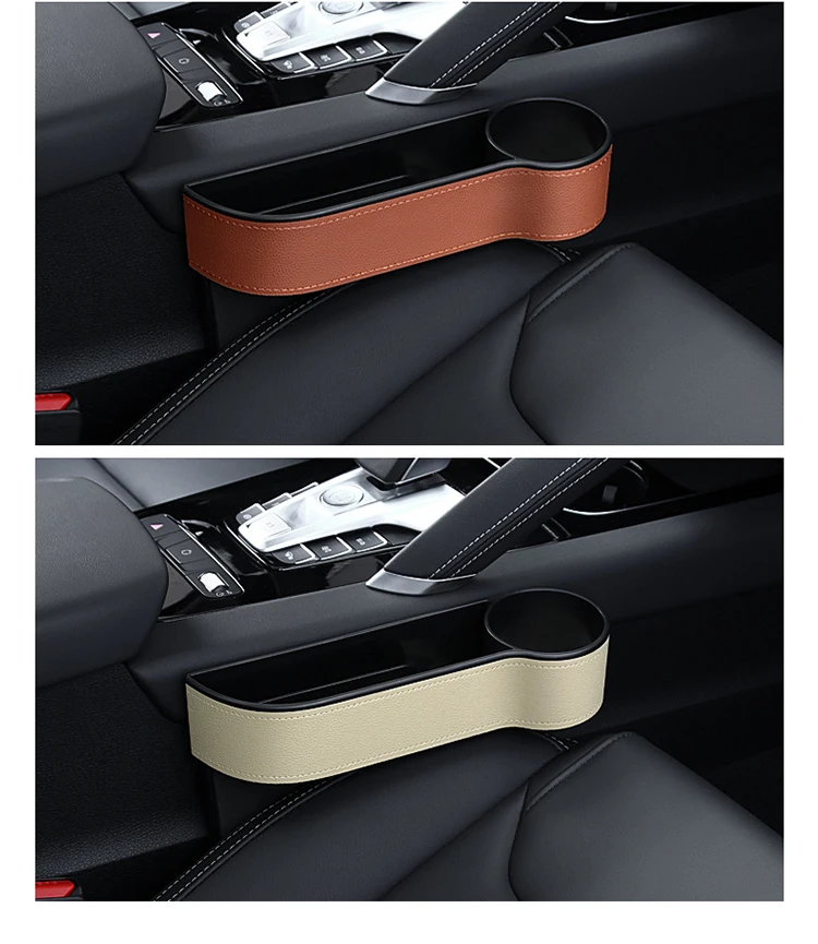 Car Seat Side Gap Filler Seat Leakproof Finisher Multifunctional Leather Storage Box Water Cup Holder Interior Accessories
