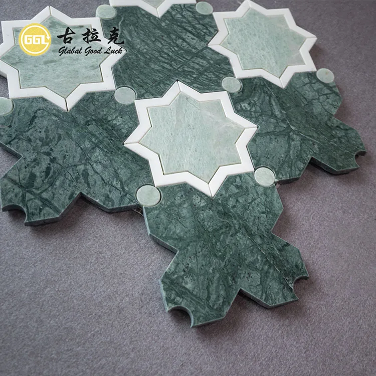 Modern Customized Flower Shape Green Stone Mosaic Wall Floor Tile Waterjet Marble Mosaics