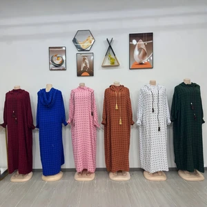 Abaya Middle East Muslim Robe Embroidered Nightgown Loose Hooded Rope Long Sleeve Dress