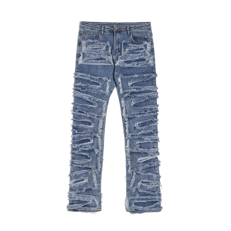 Pánské stylové boyfriend džíny s rozšířenými rukávy, nový design, streetstyle, modré rip džíny_voghion.com