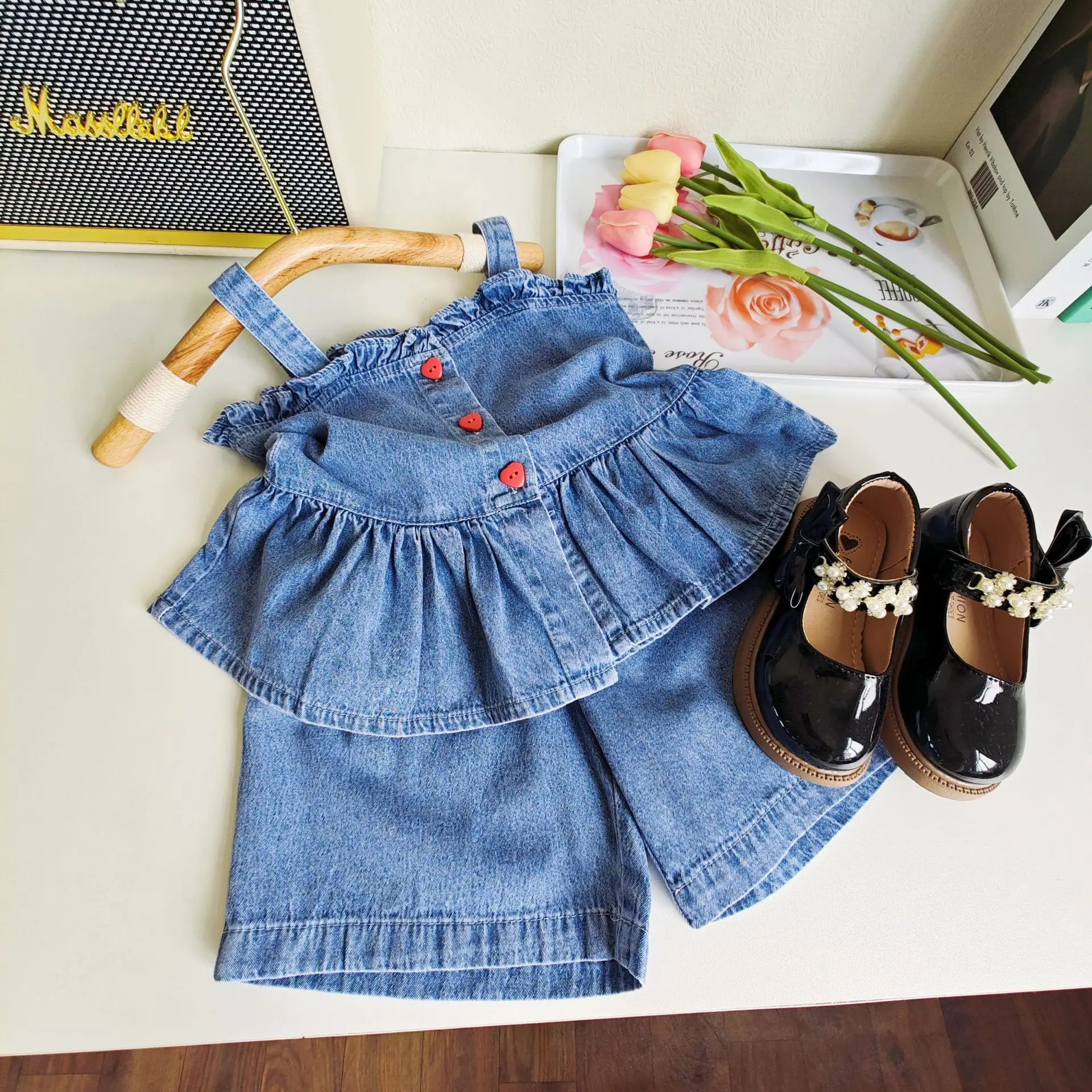 2023 Summer Hot Sale Baby Clothes Set Girl Clothes Stylish Denim Short