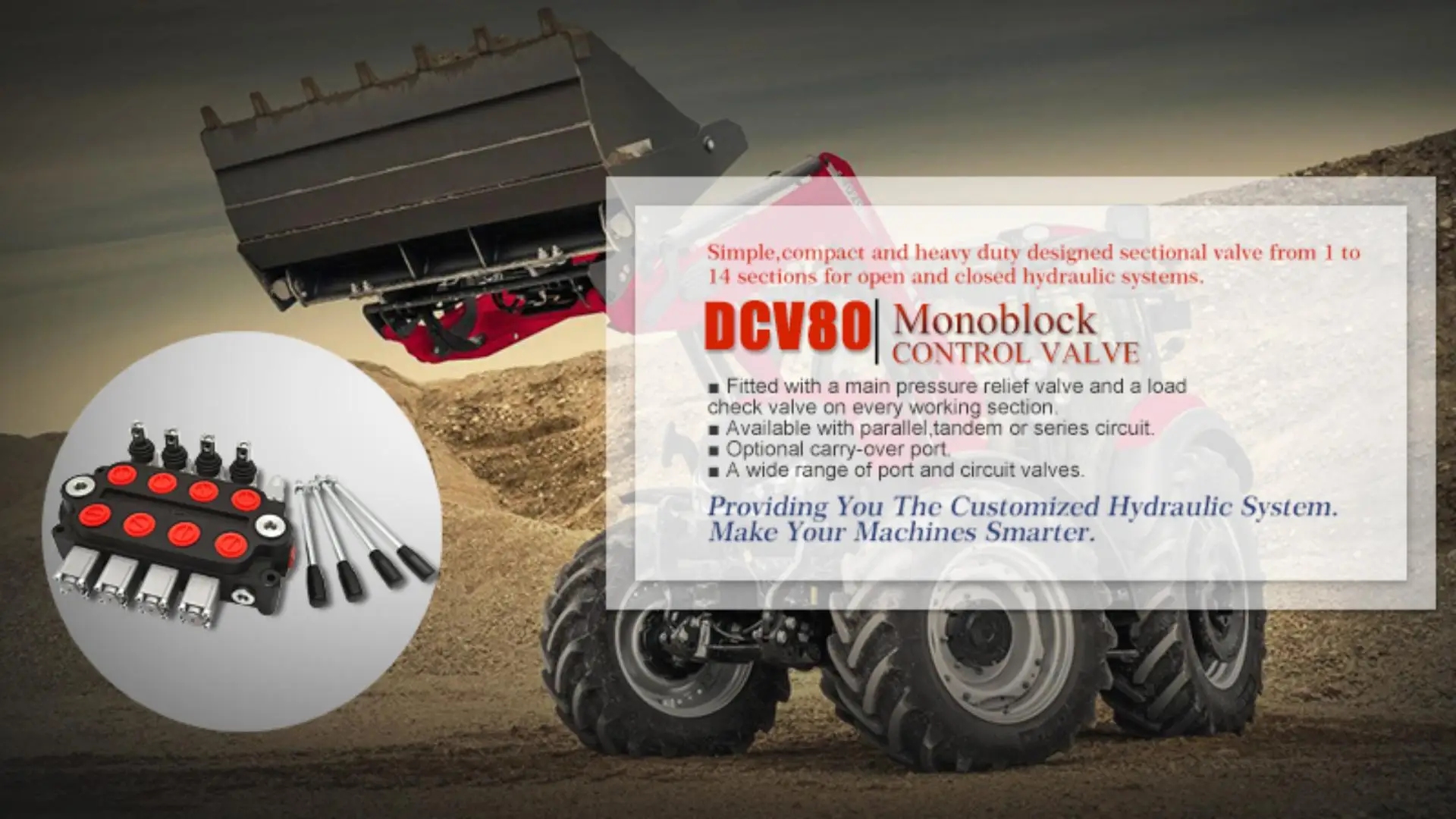 Remote Monoblock Hydraulic Valve Block Flow Regulator 4 Spool Electric