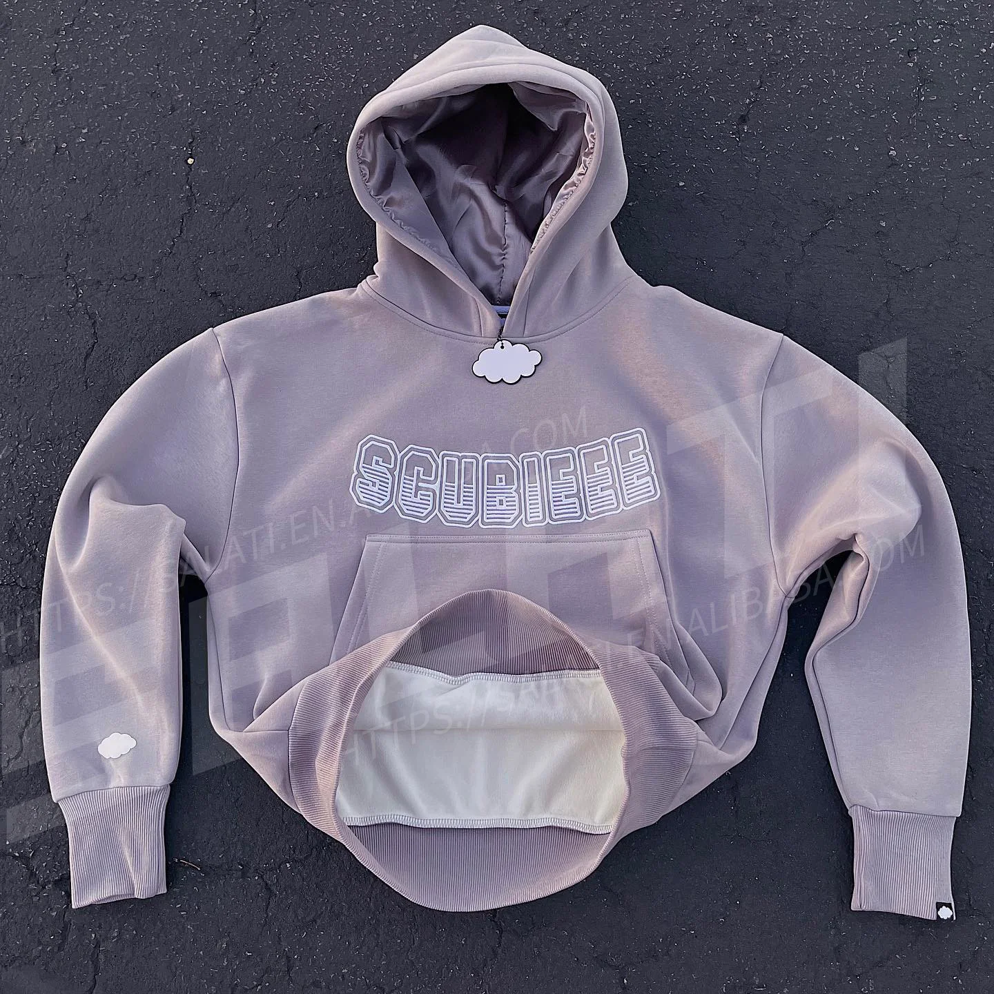Salati No String Hoodie Men Cotton PullOver Heavyweight Oversized Embroidery Satin Lined Streetwear Unisex Hoodie With Silk Hood gallery 5