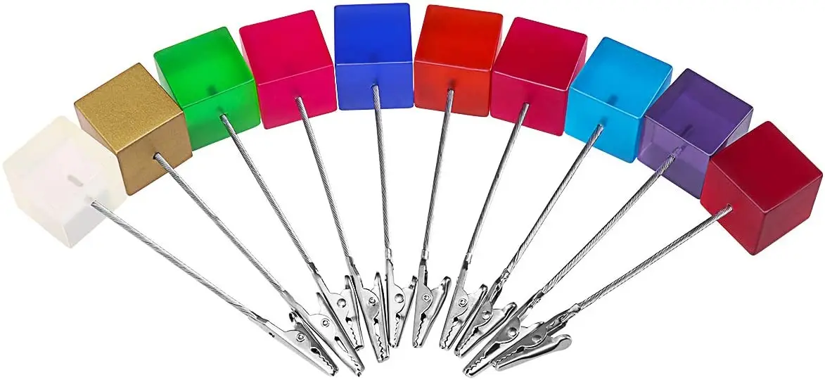 High Quality Colorful Resin Cube Base Picture Hold Clip  Memo Menu Clip Holder Stand With Alligator Clip