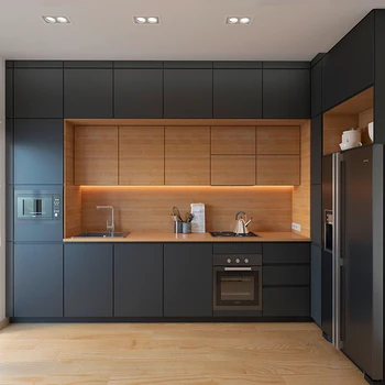 New Modern Wooden Veneer Matt Lacquer Finished Black Kitchen Cabinet ...