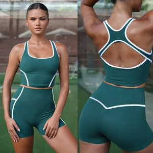 Custom LOGO Cross Back Sports Bra Suits Gym Apparel Wear High Waisted Fitness Shorts Yoga Sets Women