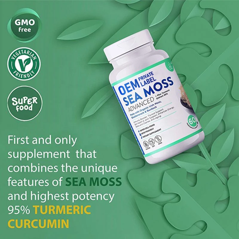 Oem Irish Sea Moss Capsules Complex Sea Moss Advanced Plus Turmeric